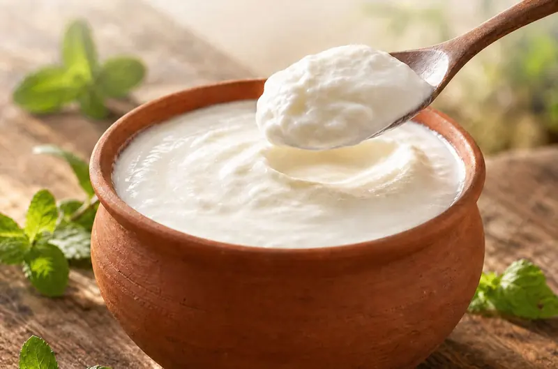 Fresh dahi set in a clay pot for wedding orders in Multan