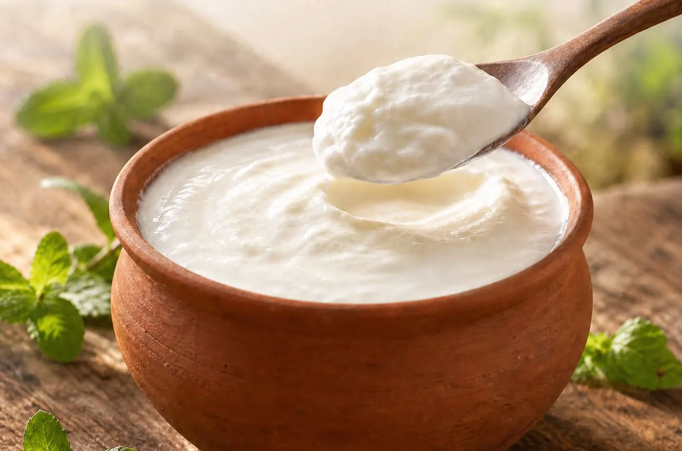 Fresh dahi (yogurt) set in a clay pot